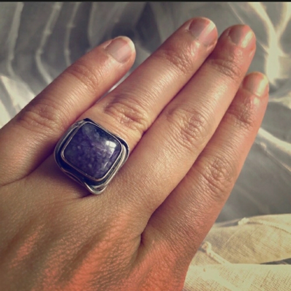 Sterling silver square amethyst ring 6 1/2